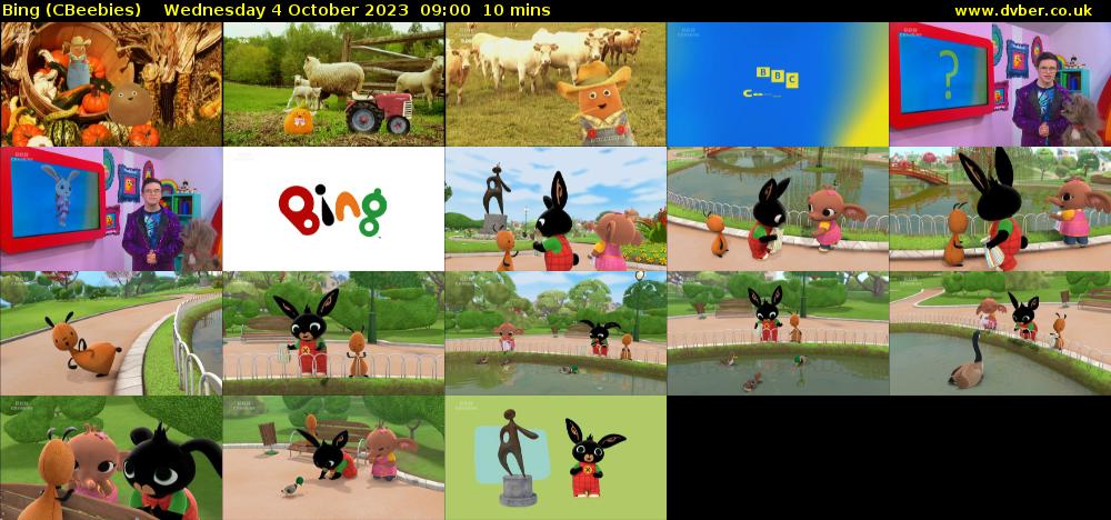 Bing (CBeebies) Wednesday 4 October 2023 09:00 - 09:10
