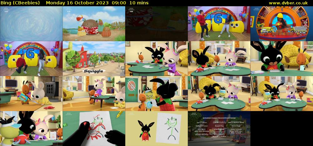 Bing (CBeebies) Monday 16 October 2023 09:00 - 09:10