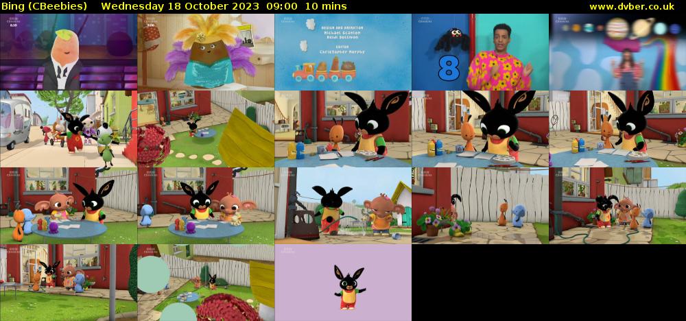 Bing (CBeebies) Wednesday 18 October 2023 09:00 - 09:10