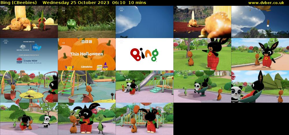 Bing (CBeebies) Wednesday 25 October 2023 06:10 - 06:20