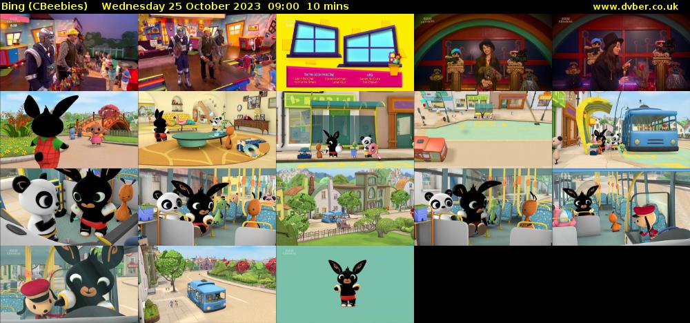 Bing (CBeebies) Wednesday 25 October 2023 09:00 - 09:10