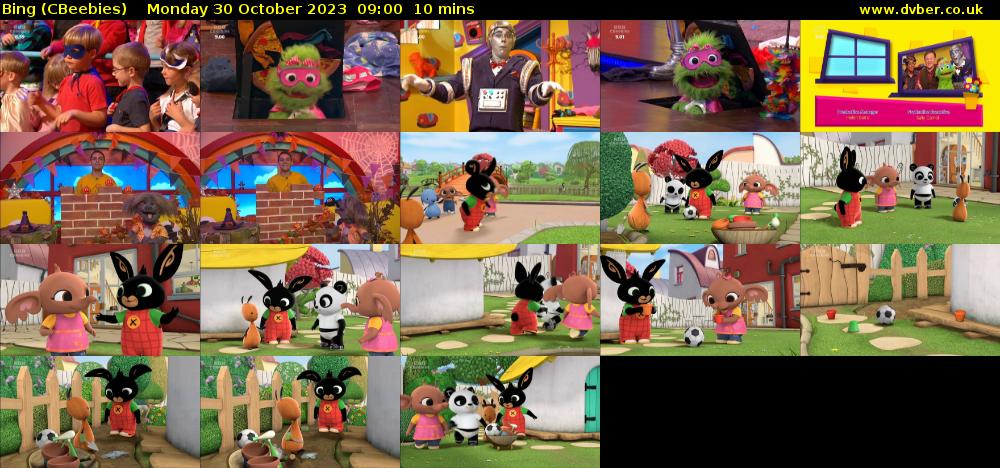 Bing (CBeebies) Monday 30 October 2023 09:00 - 09:10