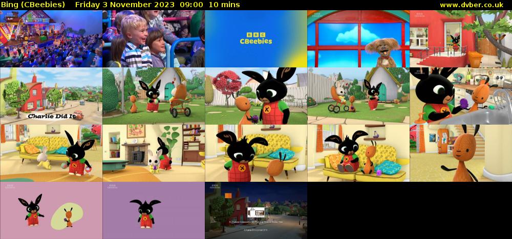 Bing (CBeebies) Friday 3 November 2023 09:00 - 09:10