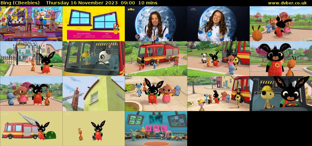 Bing (CBeebies) Thursday 16 November 2023 09:00 - 09:10