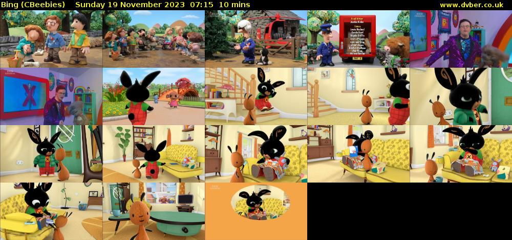 Bing (CBeebies) Sunday 19 November 2023 07:15 - 07:25