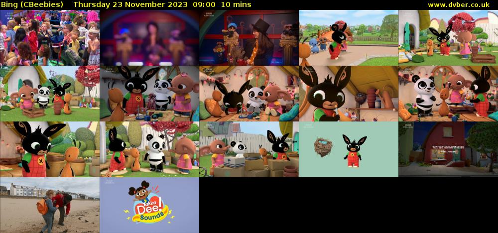 Bing (CBeebies) Thursday 23 November 2023 09:00 - 09:10