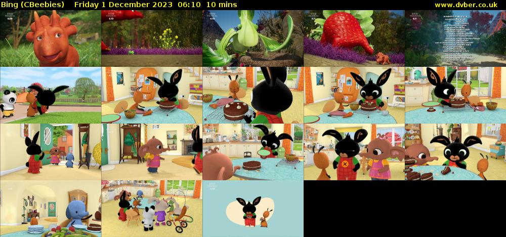 Bing (CBeebies) Friday 1 December 2023 06:10 - 06:20