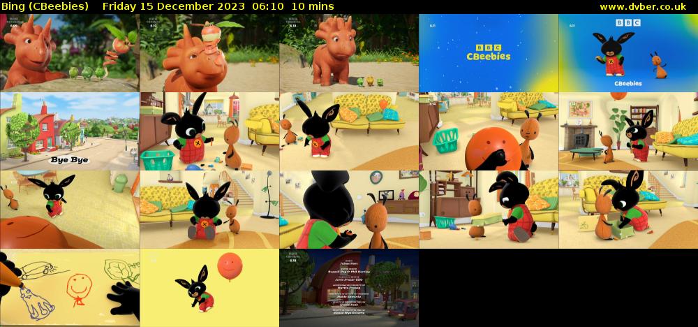 Bing (CBeebies) Friday 15 December 2023 06:10 - 06:20
