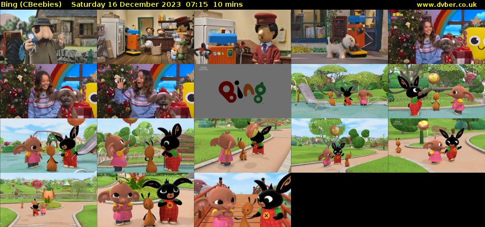 Bing (CBeebies) Saturday 16 December 2023 07:15 - 07:25