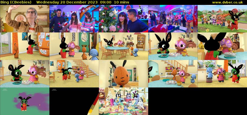 Bing (CBeebies) Wednesday 20 December 2023 09:00 - 09:10