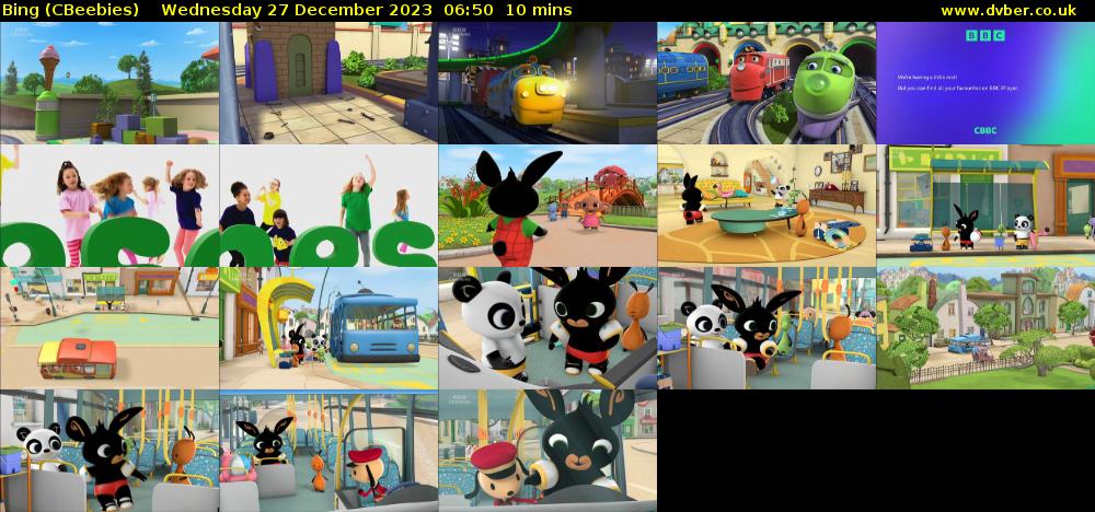 Bing (CBeebies) Wednesday 27 December 2023 06:50 - 07:00