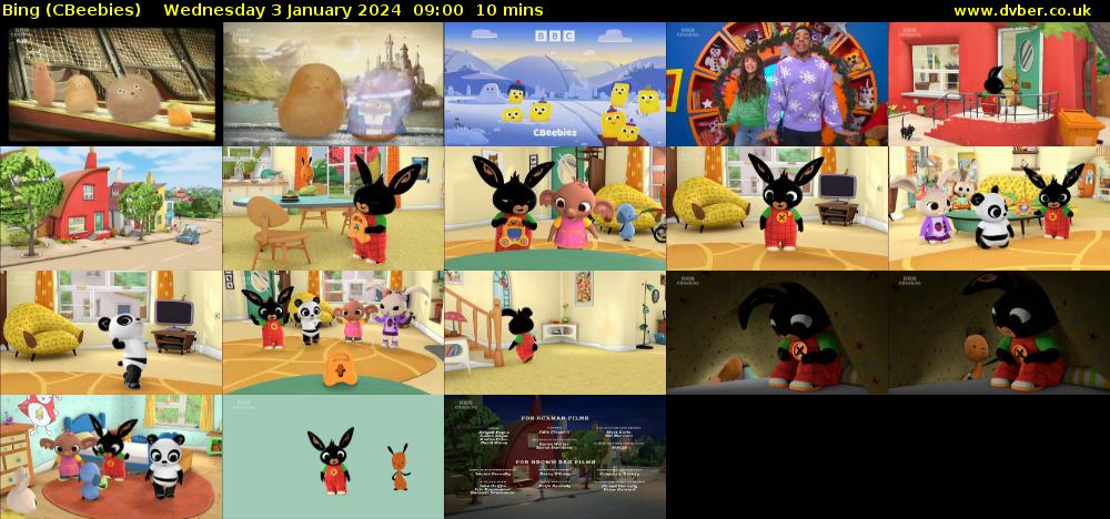 Bing (CBeebies) Wednesday 3 January 2024 09:00 - 09:10