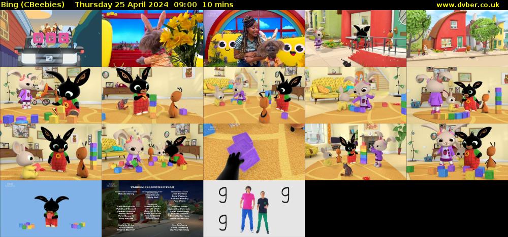 Bing (CBeebies) Thursday 25 April 2024 09:00 - 09:10