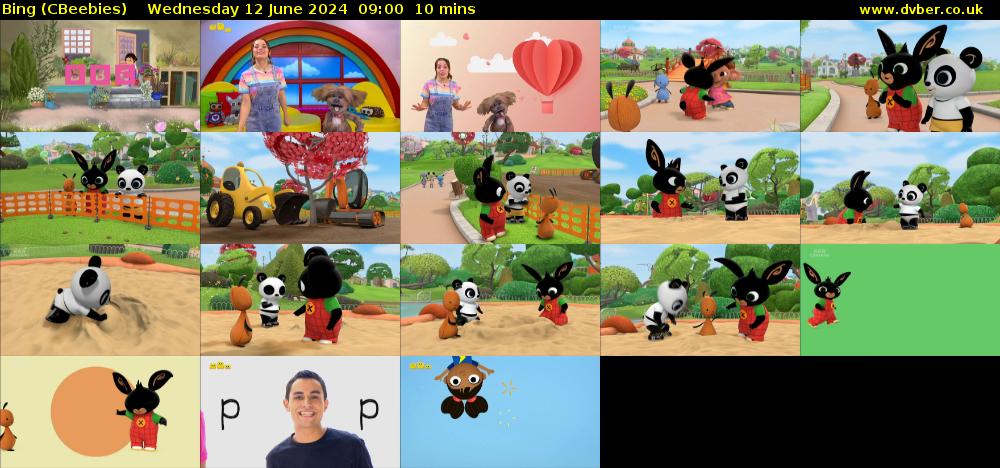 Bing (CBeebies) Wednesday 12 June 2024 09:00 - 09:10