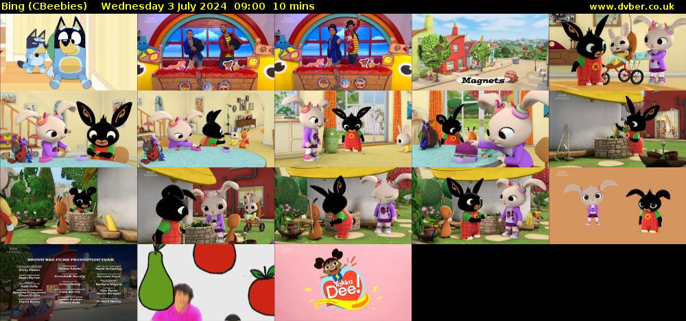 Bing (CBeebies) Wednesday 3 July 2024 09:00 - 09:10