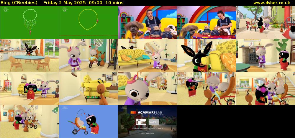 Bing (CBeebies) Friday 2 May 2025 09:00 - 09:10