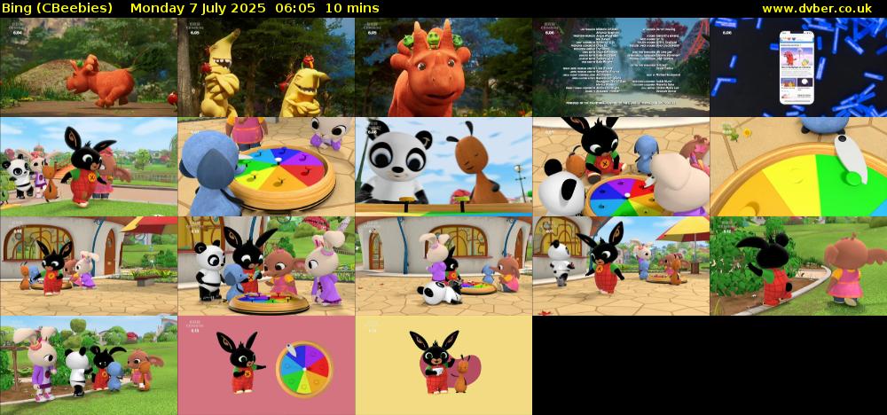 Bing (CBeebies) Monday 7 July 2025 06:05 - 06:15