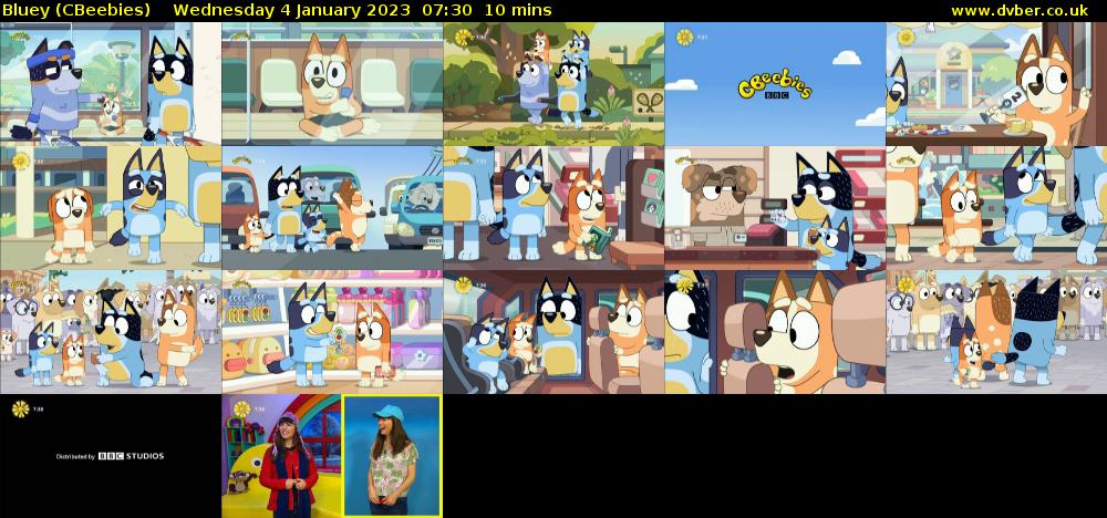 Bluey (CBeebies) Wednesday 4 January 2023 07:30 - 07:40