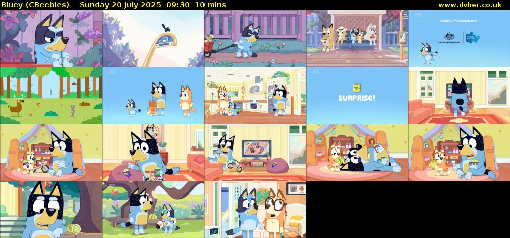 Bluey (CBeebies) Sunday 20 July 2025 09:30 - 09:40