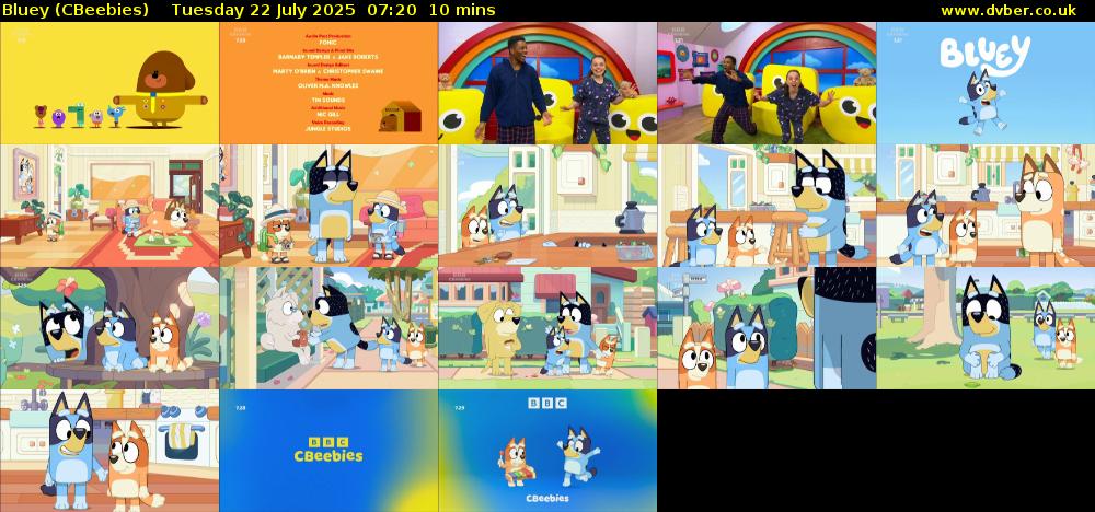 Bluey (CBeebies) Tuesday 22 July 2025 07:20 - 07:30