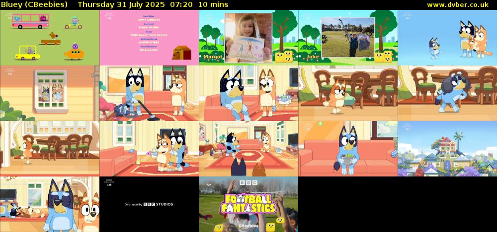 Bluey (CBeebies) Thursday 31 July 2025 07:20 - 07:30