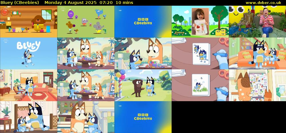 Bluey (CBeebies) Monday 4 August 2025 07:20 - 07:30