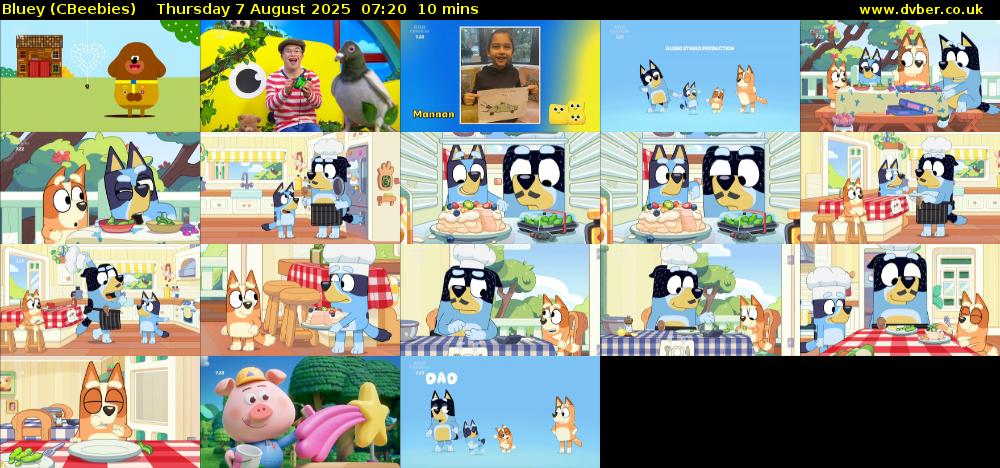 Bluey (CBeebies) Thursday 7 August 2025 07:20 - 07:30