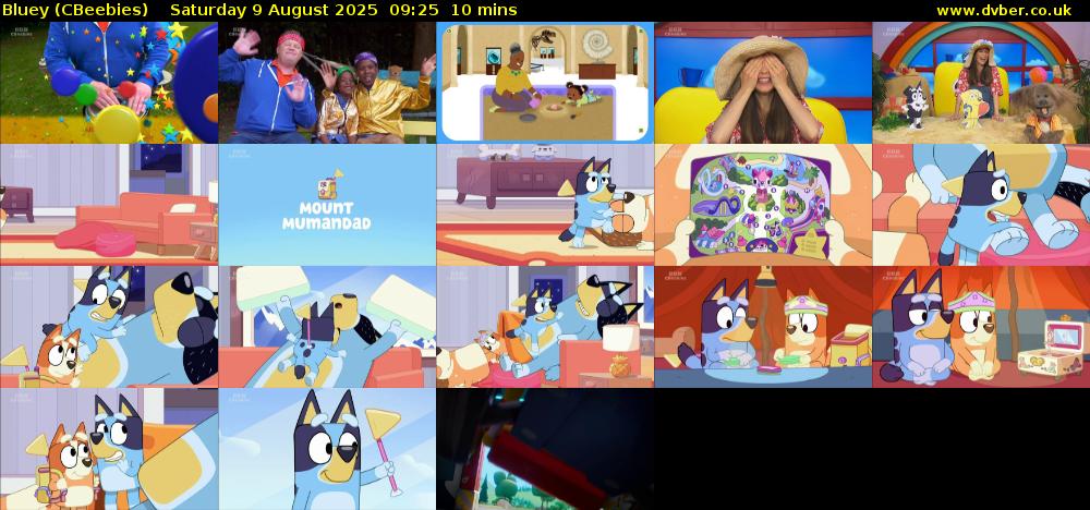 Bluey (CBeebies) Saturday 9 August 2025 09:25 - 09:35