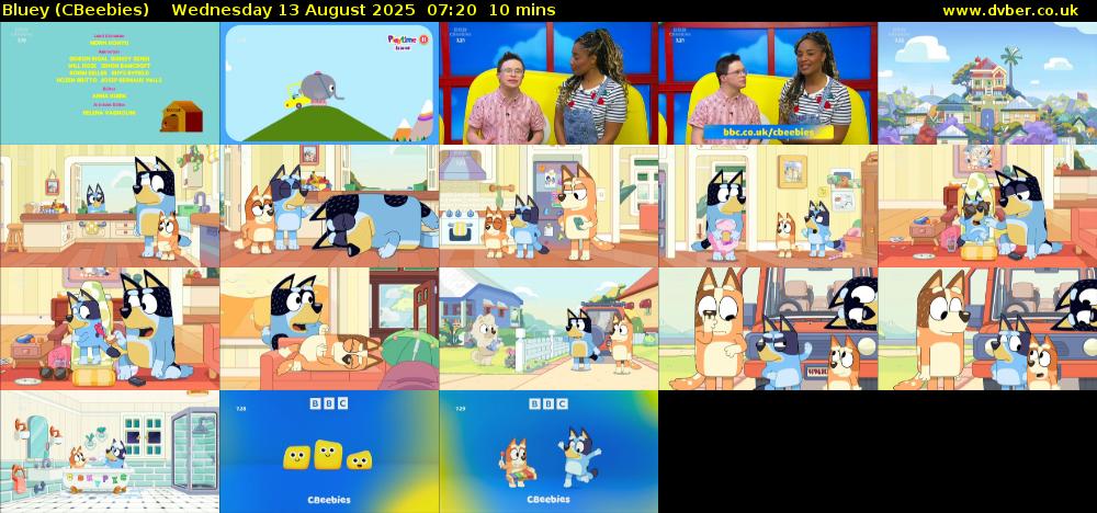 Bluey (CBeebies) Wednesday 13 August 2025 07:20 - 07:30