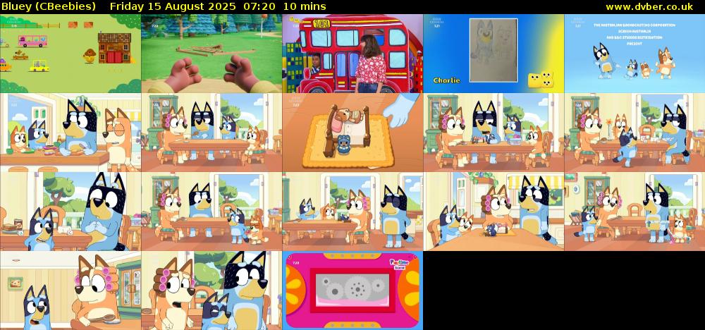 Bluey (CBeebies) Friday 15 August 2025 07:20 - 07:30