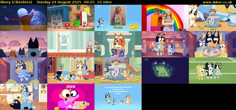 Bluey (CBeebies) Sunday 24 August 2025 09:25 - 09:35