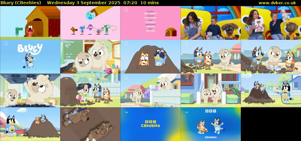 Bluey (CBeebies) Wednesday 3 September 2025 07:20 - 07:30