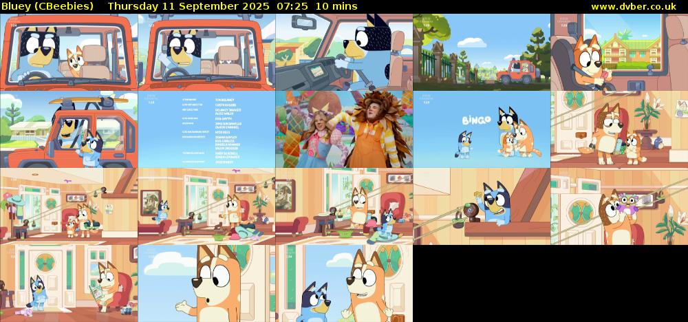 Bluey (CBeebies) Thursday 11 September 2025 07:25 - 07:35