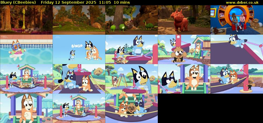 Bluey (CBeebies) Friday 12 September 2025 11:05 - 11:15