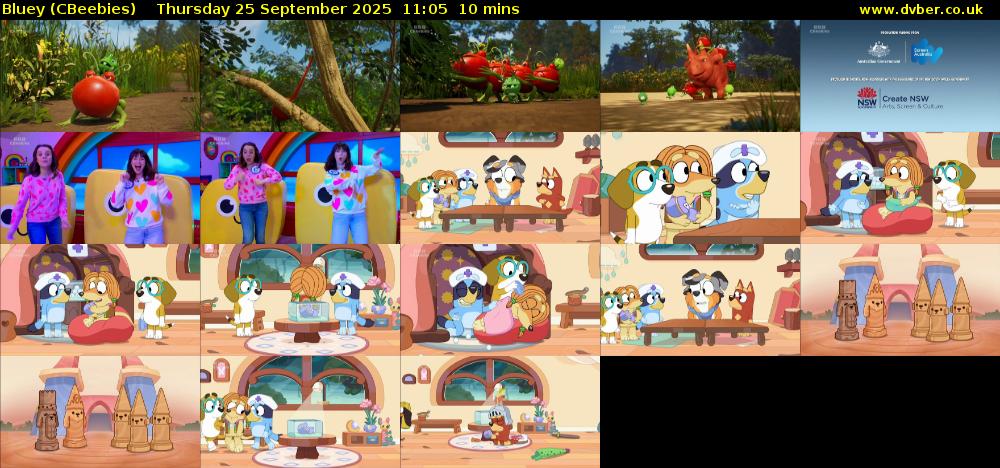 Bluey (CBeebies) Thursday 25 September 2025 11:05 - 11:15