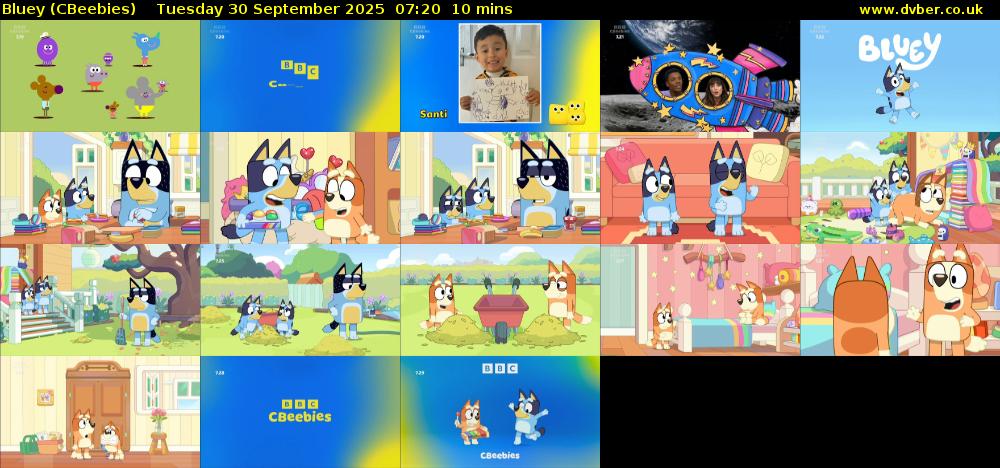 Bluey (CBeebies) Tuesday 30 September 2025 07:20 - 07:30