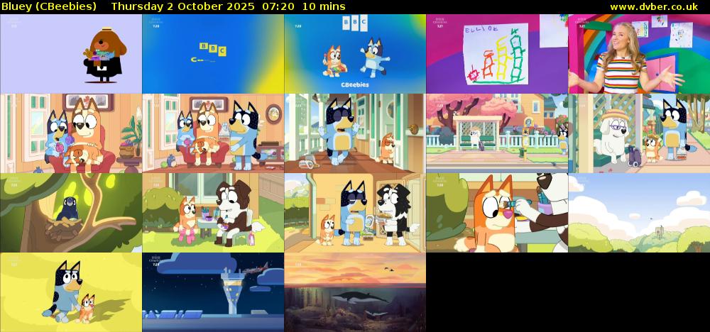 Bluey (CBeebies) Thursday 2 October 2025 07:20 - 07:30