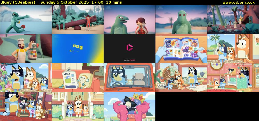 Bluey (CBeebies) Sunday 5 October 2025 17:00 - 17:10