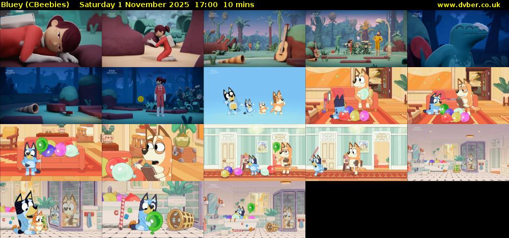 Bluey (CBeebies) Saturday 1 November 2025 17:00 - 17:10