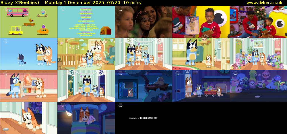 Bluey (CBeebies) Monday 1 December 2025 07:20 - 07:30