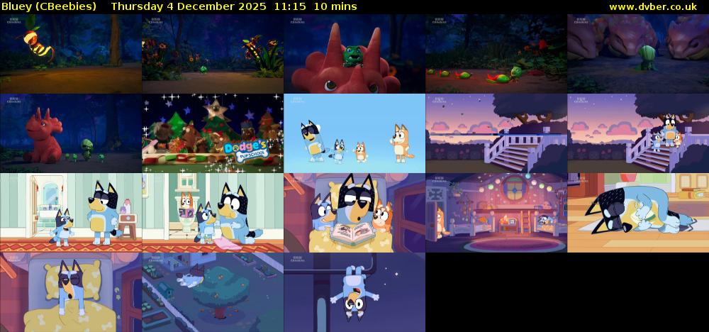 Bluey (CBeebies) Thursday 4 December 2025 11:15 - 11:25