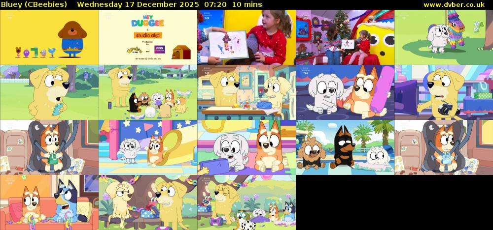 Bluey (CBeebies) Wednesday 17 December 2025 07:20 - 07:30