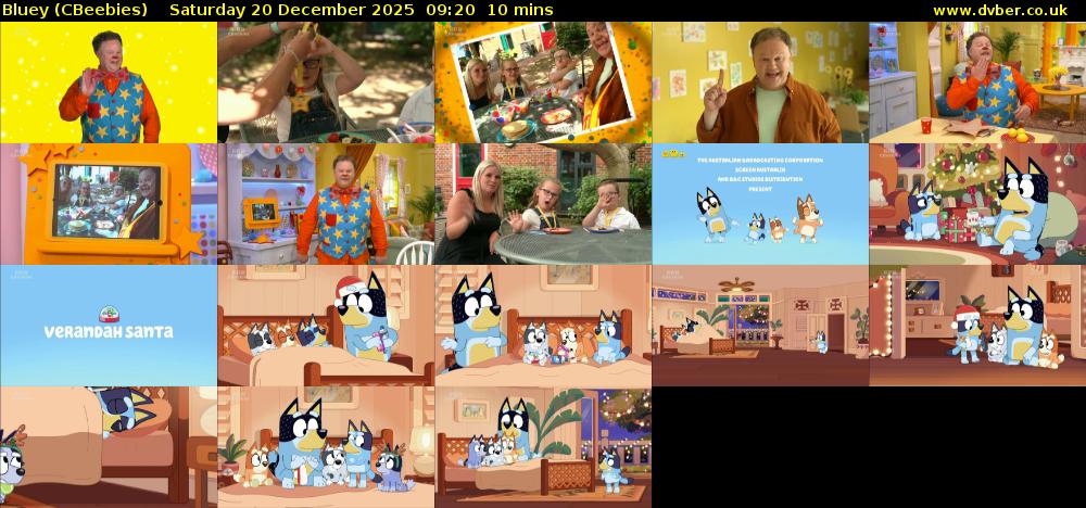 Bluey (CBeebies) Saturday 20 December 2025 09:20 - 09:30