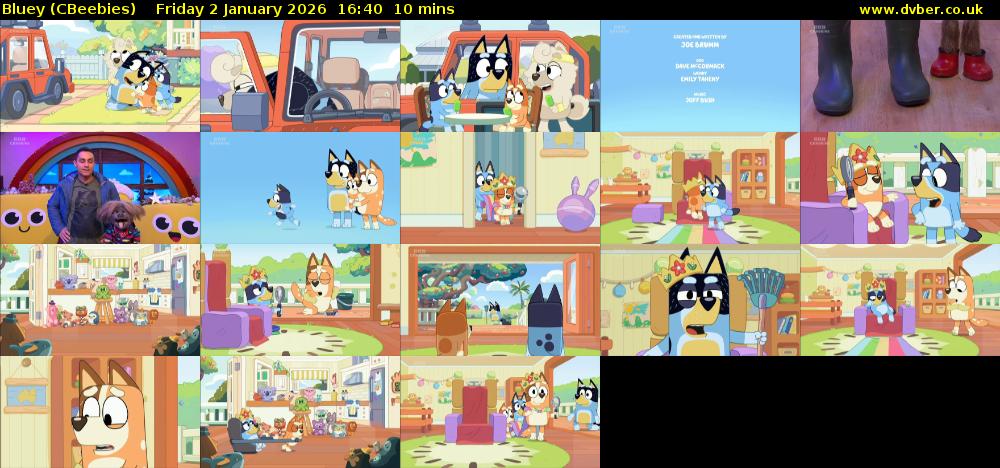 Bluey (CBeebies) Friday 2 January 2026 16:40 - 16:50