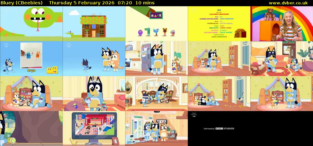 Bluey (CBeebies) Thursday 5 February 2026 07:20 - 07:30