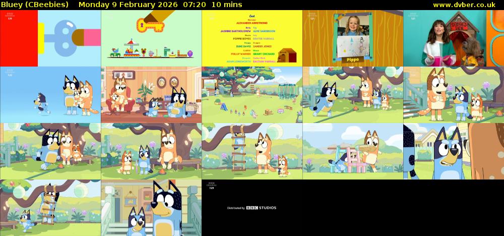 Bluey (CBeebies) Monday 9 February 2026 07:20 - 07:30