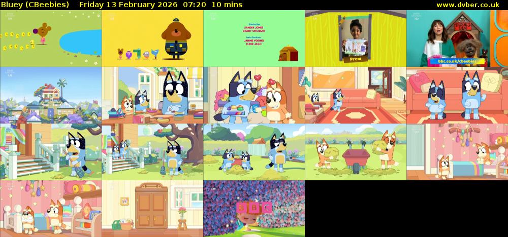 Bluey (CBeebies) Friday 13 February 2026 07:20 - 07:30