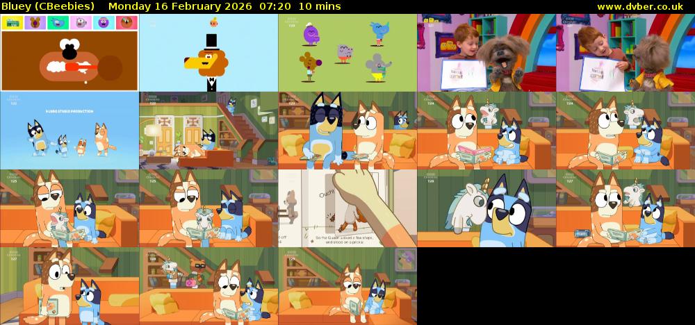 Bluey (CBeebies) Monday 16 February 2026 07:20 - 07:30