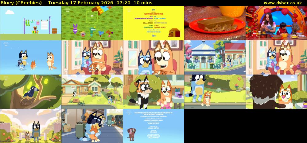 Bluey (CBeebies) Tuesday 17 February 2026 07:20 - 07:30