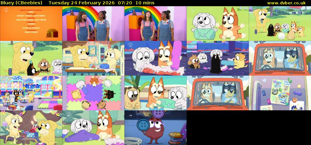 Bluey (CBeebies) Tuesday 24 February 2026 07:20 - 07:30